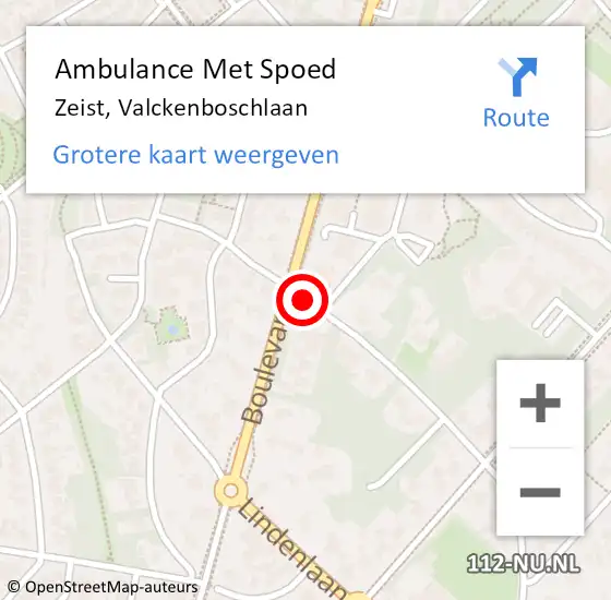 Locatie op kaart van de 112 melding: Ambulance Met Spoed Naar Zeist, Valckenboschlaan op 16 januari 2018 12:07