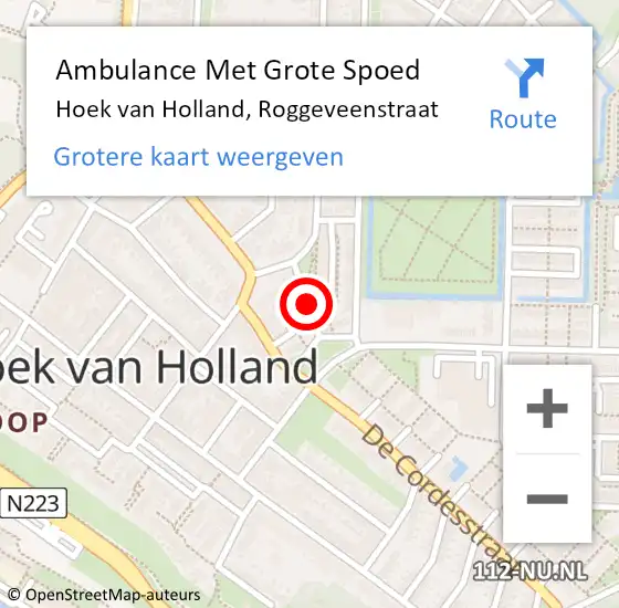 Locatie op kaart van de 112 melding: Ambulance Met Grote Spoed Naar Hoek van Holland, Roggeveenstraat op 16 januari 2018 12:28