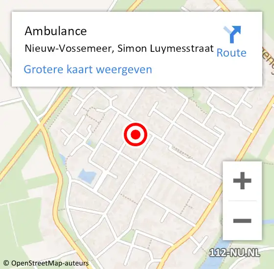 Locatie op kaart van de 112 melding: Ambulance Nieuw-Vossemeer, Simon Luymesstraat op 16 januari 2018 12:50