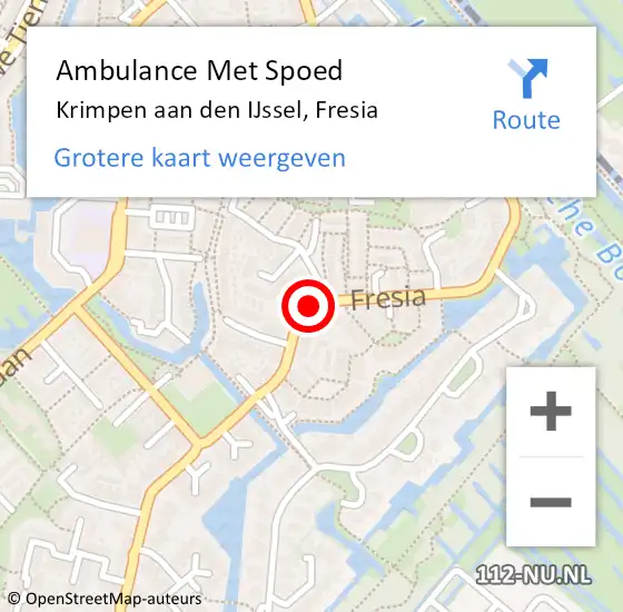 Locatie op kaart van de 112 melding: Ambulance Met Spoed Naar Krimpen aan den IJssel, Fresia op 16 januari 2018 12:58