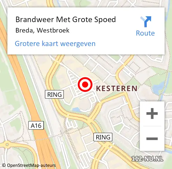 Locatie op kaart van de 112 melding: Brandweer Met Grote Spoed Naar Breda, Westbroek op 16 januari 2018 13:17