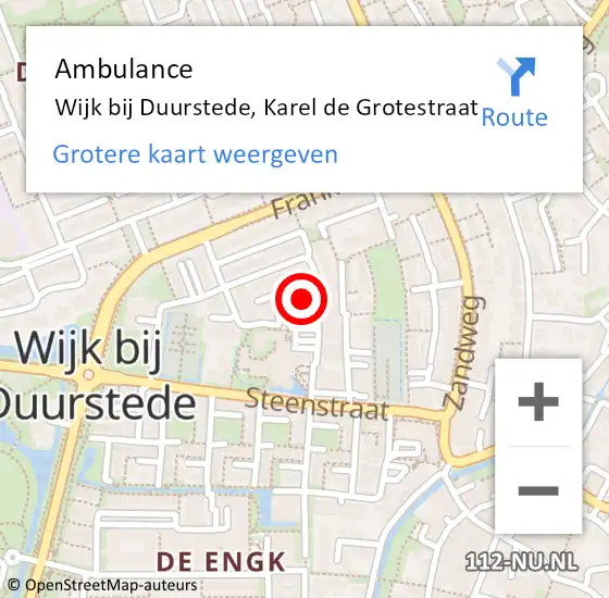 Locatie op kaart van de 112 melding: Ambulance Wijk bij Duurstede, Karel de Grotestraat op 16 januari 2018 15:15