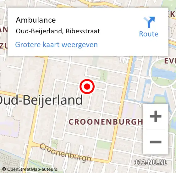 Locatie op kaart van de 112 melding: Ambulance Oud-Beijerland, Ribesstraat op 16 januari 2018 15:25