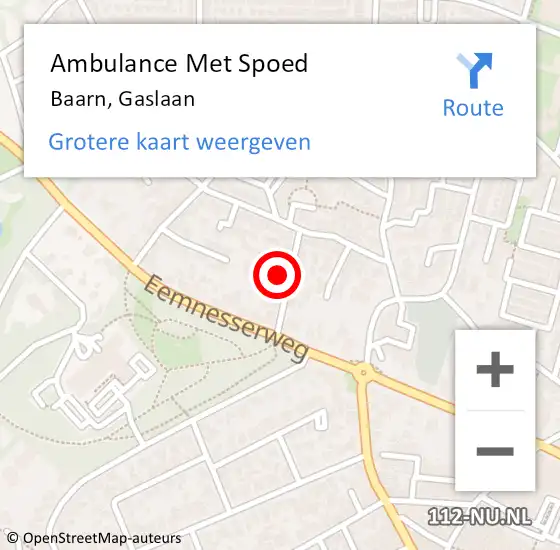 Locatie op kaart van de 112 melding: Ambulance Met Spoed Naar Baarn, Gaslaan op 16 januari 2018 16:12