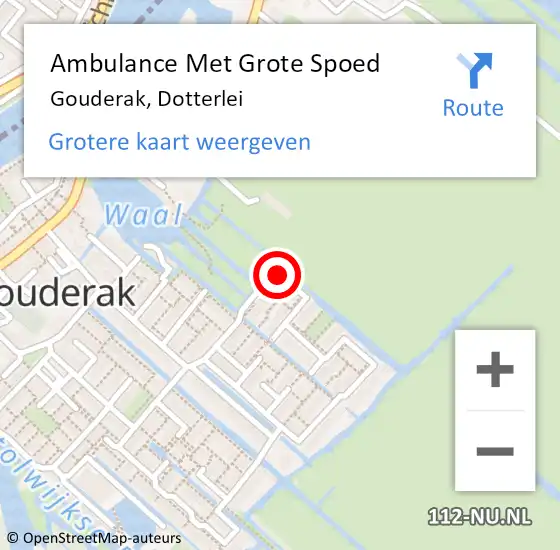 Locatie op kaart van de 112 melding: Ambulance Met Grote Spoed Naar Gouderak, Dotterlei op 16 januari 2018 17:11