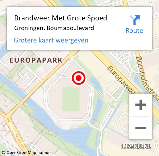 Locatie op kaart van de 112 melding: Brandweer Met Grote Spoed Naar Groningen, Boumaboulevard op 16 januari 2018 18:54