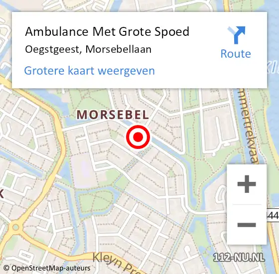 Locatie op kaart van de 112 melding: Ambulance Met Grote Spoed Naar Oegstgeest, Morsebellaan op 16 januari 2018 19:05