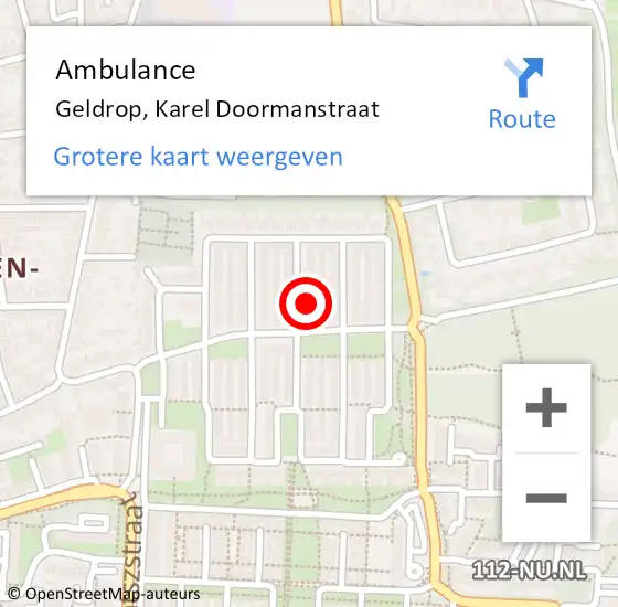 Locatie op kaart van de 112 melding: Ambulance Geldrop, Karel Doormanstraat op 16 januari 2018 20:13