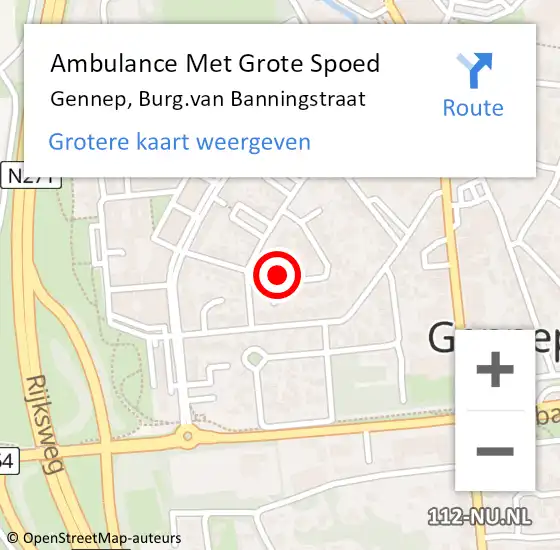 Locatie op kaart van de 112 melding: Ambulance Met Grote Spoed Naar Gennep, Burg.van Banningstraat op 16 januari 2018 20:35