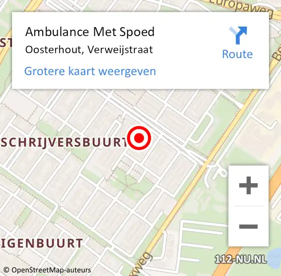 Locatie op kaart van de 112 melding: Ambulance Met Spoed Naar Oosterhout, Verweijstraat op 16 januari 2018 21:09