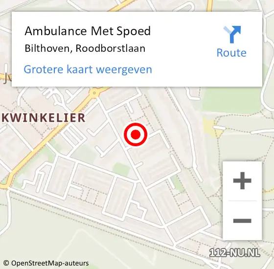 Locatie op kaart van de 112 melding: Ambulance Met Spoed Naar Bilthoven, Roodborstlaan op 17 januari 2018 06:06