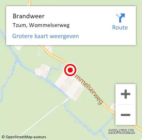 Locatie op kaart van de 112 melding: Brandweer Tzum, Wommelserweg op 17 januari 2018 09:12