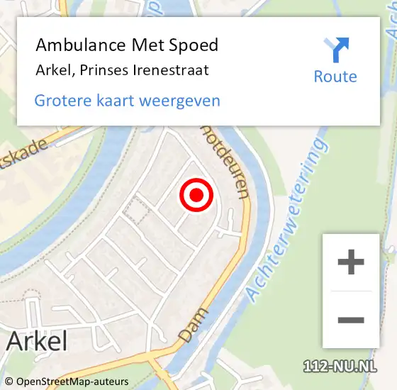 Locatie op kaart van de 112 melding: Ambulance Met Spoed Naar Arkel, Prinses Irenestraat op 17 januari 2018 10:00