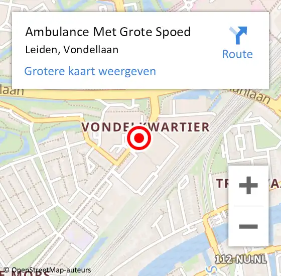Locatie op kaart van de 112 melding: Ambulance Met Grote Spoed Naar Leiden, Vondellaan op 17 januari 2018 10:19