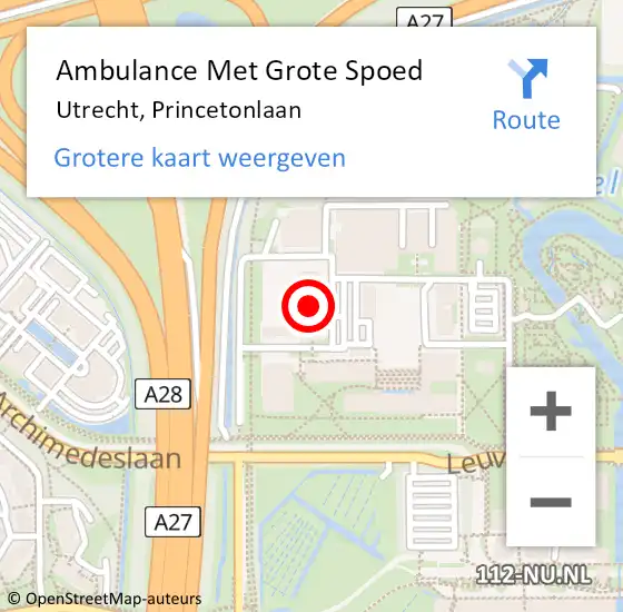 Locatie op kaart van de 112 melding: Ambulance Met Grote Spoed Naar Utrecht, Princetonlaan op 17 januari 2018 10:44