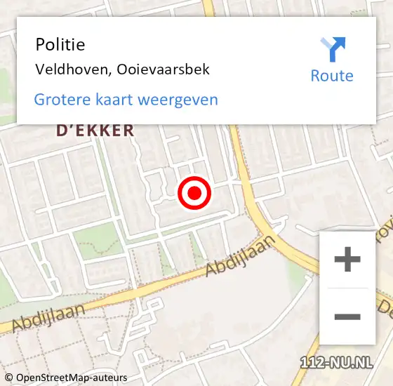 Locatie op kaart van de 112 melding: Politie Veldhoven, Ooievaarsbek op 17 januari 2018 11:26