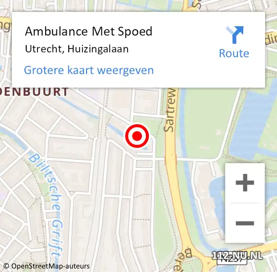 Locatie op kaart van de 112 melding: Ambulance Met Spoed Naar Utrecht, Huizingalaan op 17 januari 2018 11:35