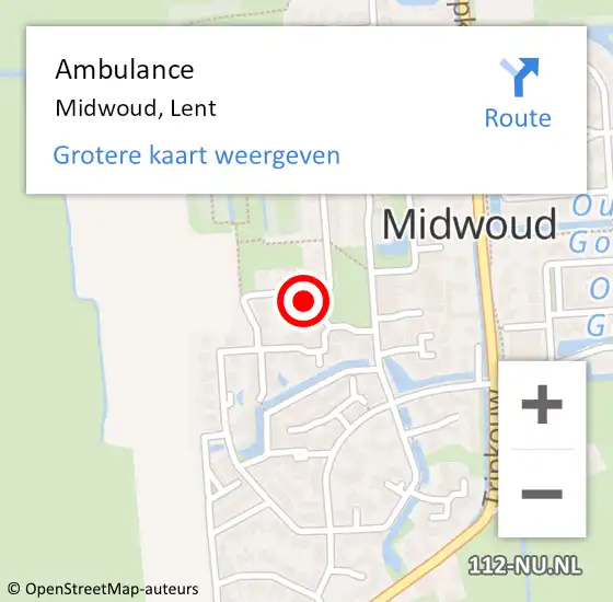 Locatie op kaart van de 112 melding: Ambulance Midwoud, Lent op 17 januari 2018 12:00