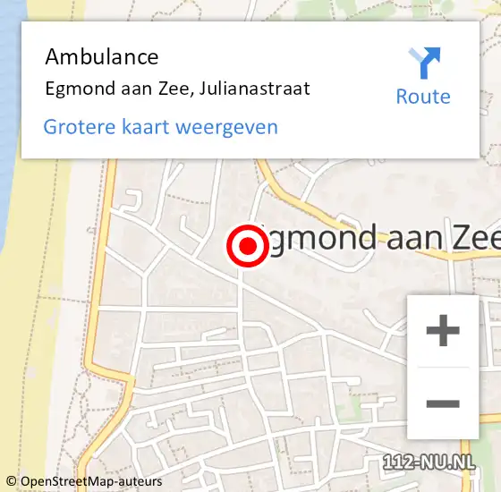 Locatie op kaart van de 112 melding: Ambulance Egmond aan Zee, Julianastraat op 17 januari 2018 12:29