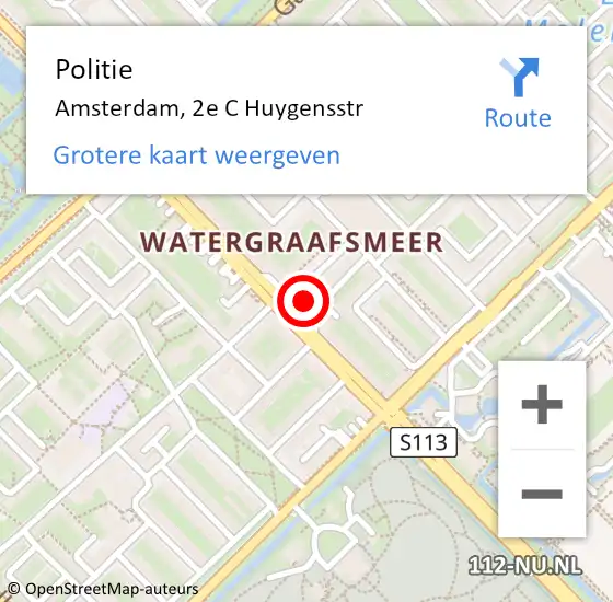 Locatie op kaart van de 112 melding: Politie Amsterdam, 2e C Huygensstr op 17 januari 2018 14:50