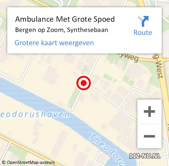 Locatie op kaart van de 112 melding: Ambulance Met Grote Spoed Naar Bergen op Zoom, Synthesebaan op 17 januari 2018 15:10