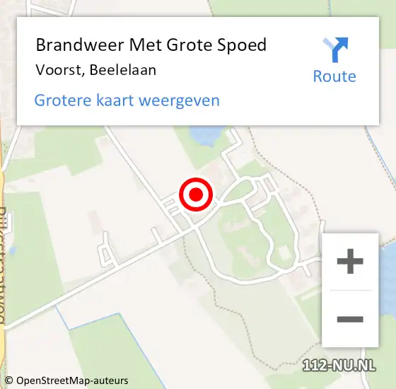 Locatie op kaart van de 112 melding: Brandweer Met Grote Spoed Naar Voorst, Beelelaan op 17 januari 2018 15:24