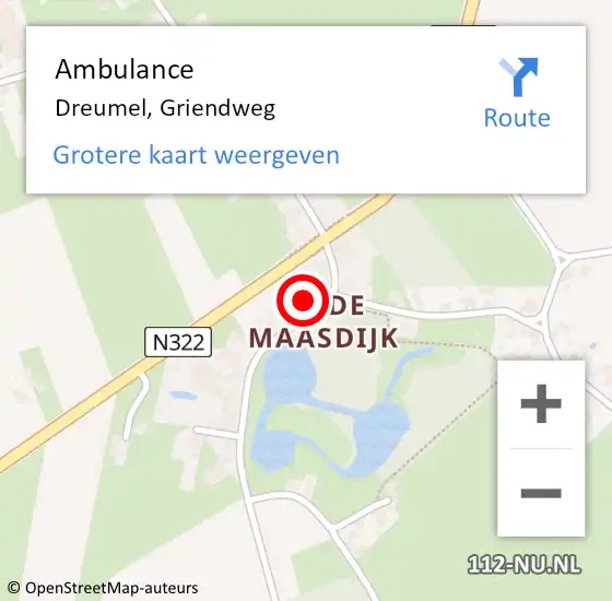 Locatie op kaart van de 112 melding: Ambulance Dreumel, Griendweg op 17 januari 2018 15:43