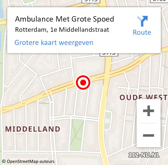 Locatie op kaart van de 112 melding: Ambulance Met Grote Spoed Naar Rotterdam, 1e Middellandstraat op 17 januari 2018 15:49