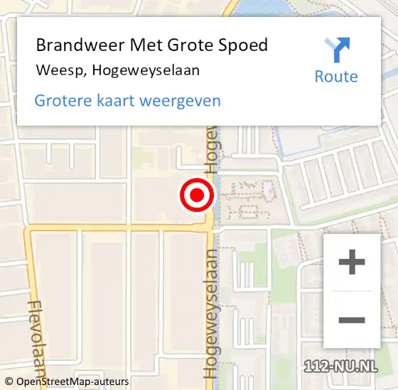 Locatie op kaart van de 112 melding: Brandweer Met Grote Spoed Naar Weesp, Hogeweyselaan op 17 januari 2018 15:54