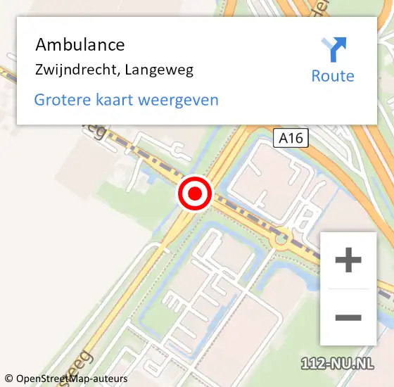 Locatie op kaart van de 112 melding: Ambulance Zwijndrecht, Langeweg op 17 januari 2018 16:05