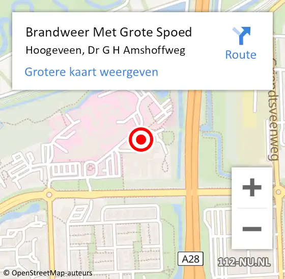 Locatie op kaart van de 112 melding: Brandweer Met Grote Spoed Naar Hoogeveen, Dr G H Amshoffweg op 17 januari 2018 16:05