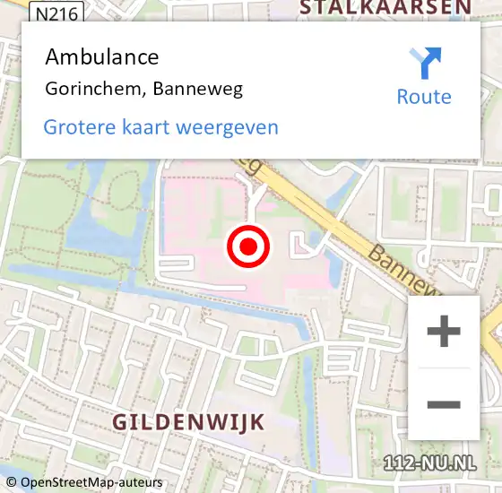 Locatie op kaart van de 112 melding: Ambulance Gorinchem, Banneweg op 17 januari 2018 16:07