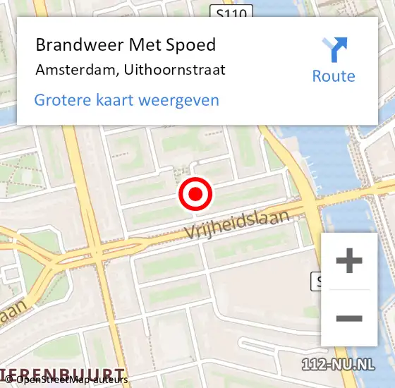 Locatie op kaart van de 112 melding: Brandweer Met Spoed Naar Amsterdam, Uithoornstraat op 17 januari 2018 16:07