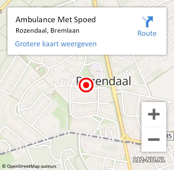 Locatie op kaart van de 112 melding: Ambulance Met Spoed Naar Rozendaal, Bremlaan op 17 januari 2018 18:17