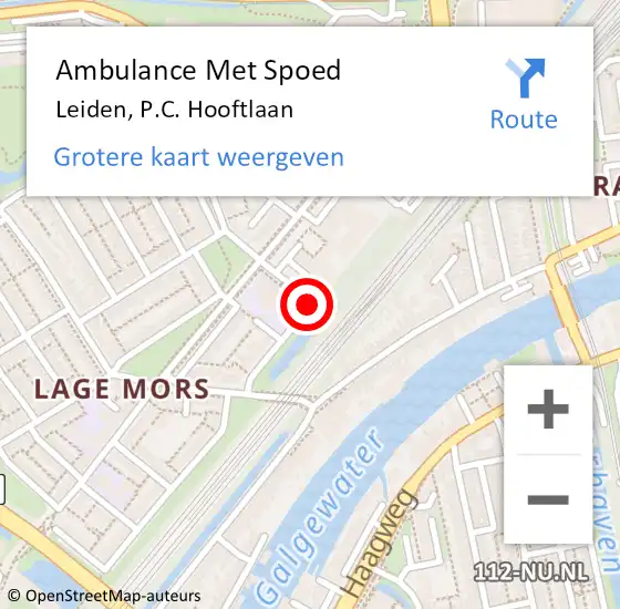 Locatie op kaart van de 112 melding: Ambulance Met Spoed Naar Leiden, P.C. Hooftlaan op 17 januari 2018 20:06