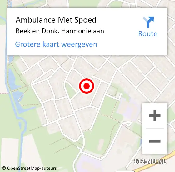 Locatie op kaart van de 112 melding: Ambulance Met Spoed Naar Beek en Donk, Harmonielaan op 18 januari 2018 02:42