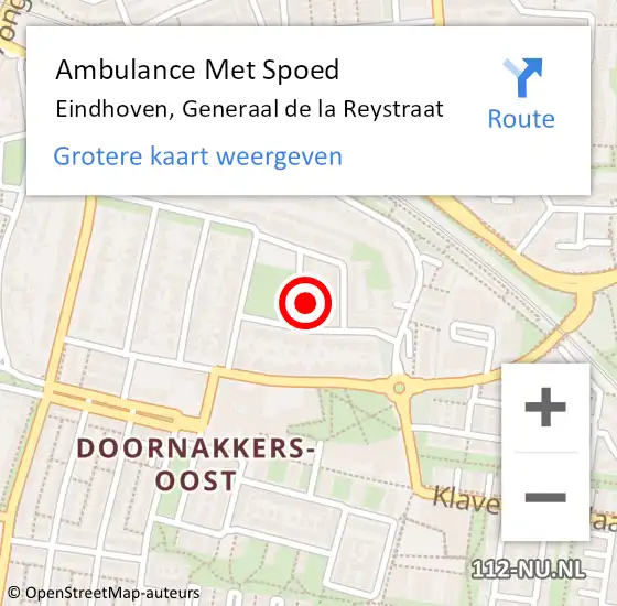 Locatie op kaart van de 112 melding: Ambulance Met Spoed Naar Eindhoven, Generaal de la Reystraat op 18 januari 2018 03:28
