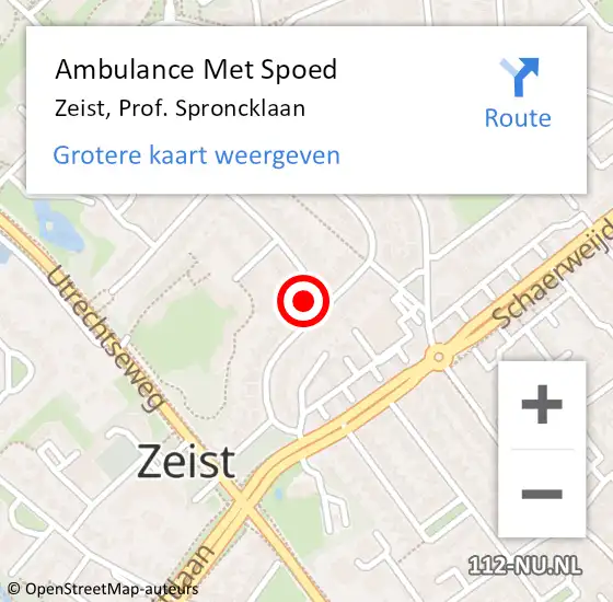 Locatie op kaart van de 112 melding: Ambulance Met Spoed Naar Zeist, Prof. Sproncklaan op 18 januari 2018 04:18