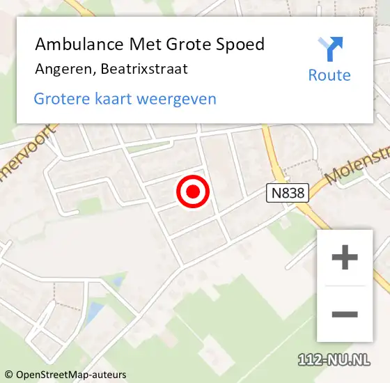 Locatie op kaart van de 112 melding: Ambulance Met Grote Spoed Naar Angeren, Beatrixstraat op 18 januari 2018 04:23