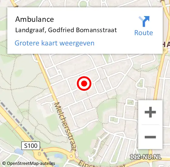 Locatie op kaart van de 112 melding: Ambulance Landgraaf, Godfried Bomansstraat op 13 februari 2014 12:48