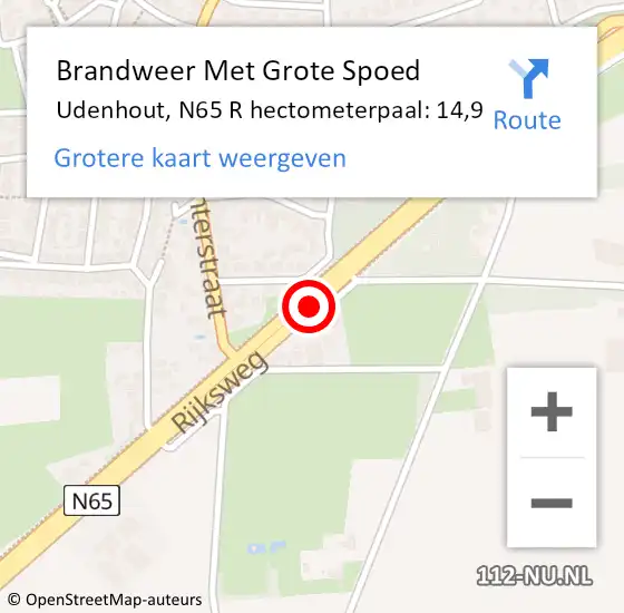Locatie op kaart van de 112 melding: Brandweer Met Grote Spoed Naar Udenhout, N65 R hectometerpaal: 14,9 op 18 januari 2018 08:19