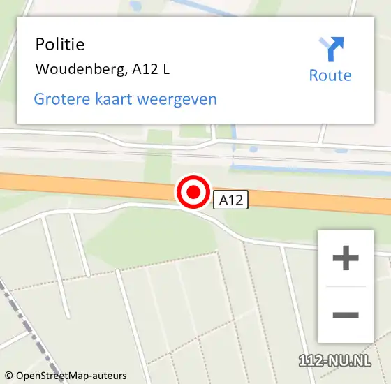 Locatie op kaart van de 112 melding: Politie Woudenberg, A12 L op 18 januari 2018 08:32