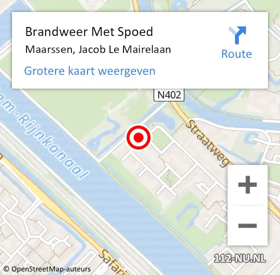 Locatie op kaart van de 112 melding: Brandweer Met Spoed Naar Maarssen, Jacob Le Mairelaan op 18 januari 2018 08:54