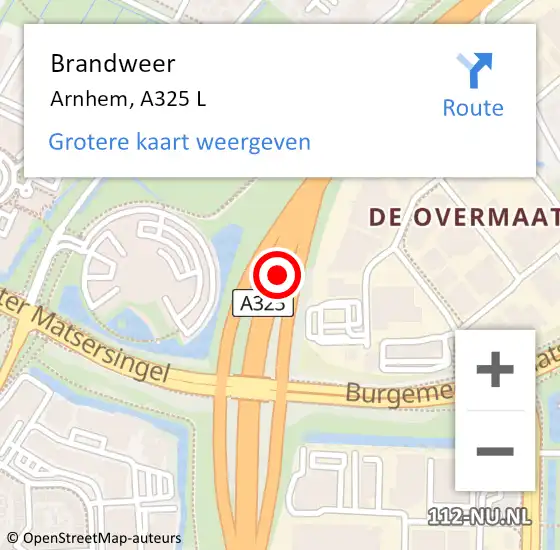 Locatie op kaart van de 112 melding: Brandweer Arnhem, A325 L op 18 januari 2018 09:01