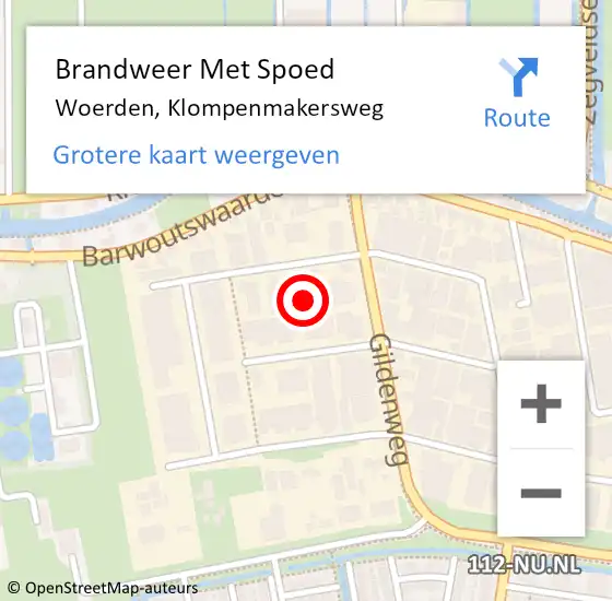 Locatie op kaart van de 112 melding: Brandweer Met Spoed Naar Woerden, Klompenmakersweg op 18 januari 2018 09:10