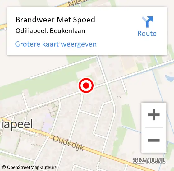 Locatie op kaart van de 112 melding: Brandweer Met Spoed Naar Odiliapeel, Beukenlaan op 18 januari 2018 09:15