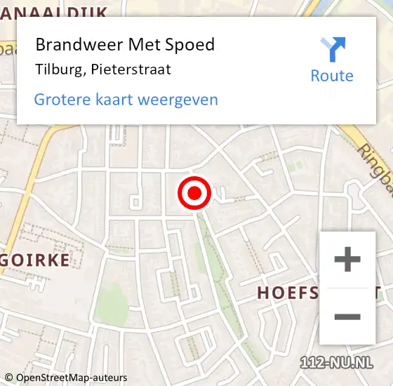 Locatie op kaart van de 112 melding: Brandweer Met Spoed Naar Tilburg, Pieterstraat op 18 januari 2018 09:20