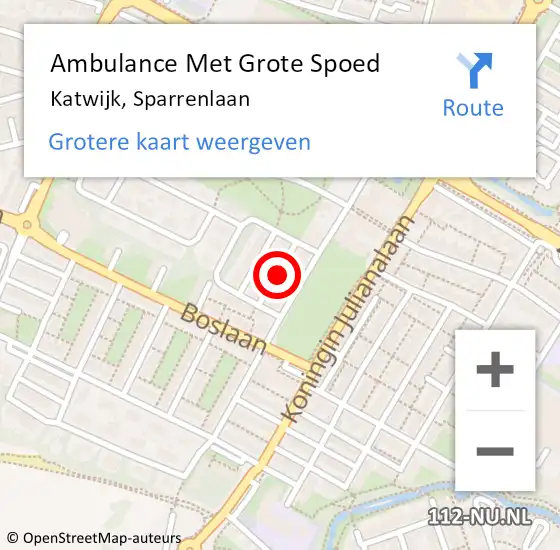 Locatie op kaart van de 112 melding: Ambulance Met Grote Spoed Naar Katwijk, Sparrenlaan op 18 januari 2018 09:21