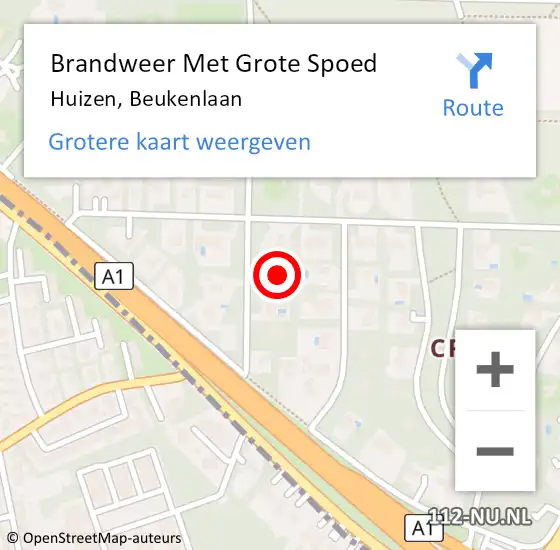 Locatie op kaart van de 112 melding: Brandweer Met Grote Spoed Naar Huizen, Beukenlaan op 18 januari 2018 09:29