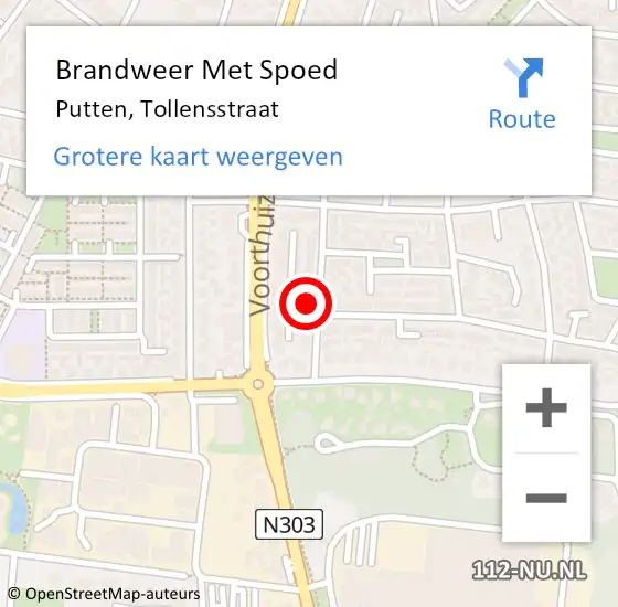 Locatie op kaart van de 112 melding: Brandweer Met Spoed Naar Putten, Tollensstraat op 18 januari 2018 09:47